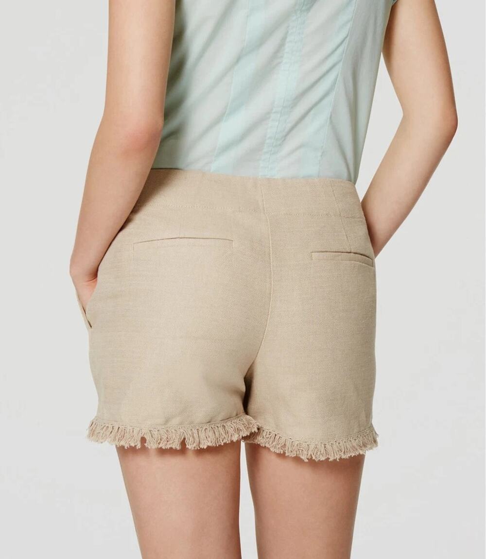 Ann Taylor Loft The Riviera Short Tan Fringe Hem Sizes 12 Linen Cotton NWT